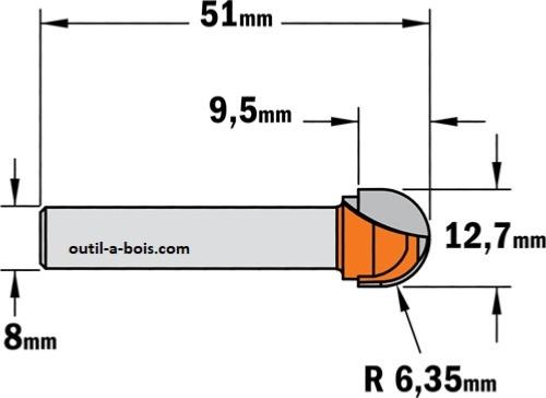 CMT : Fraise spherique r=8mm - Fraise congé  à gorge - Défoncage -  outillage - Outillage