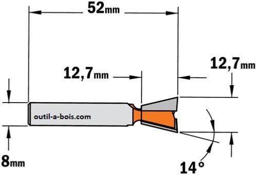 CMT 918.129.11 12,7 mm Fraise à queue d'aronde - tige 8 mm